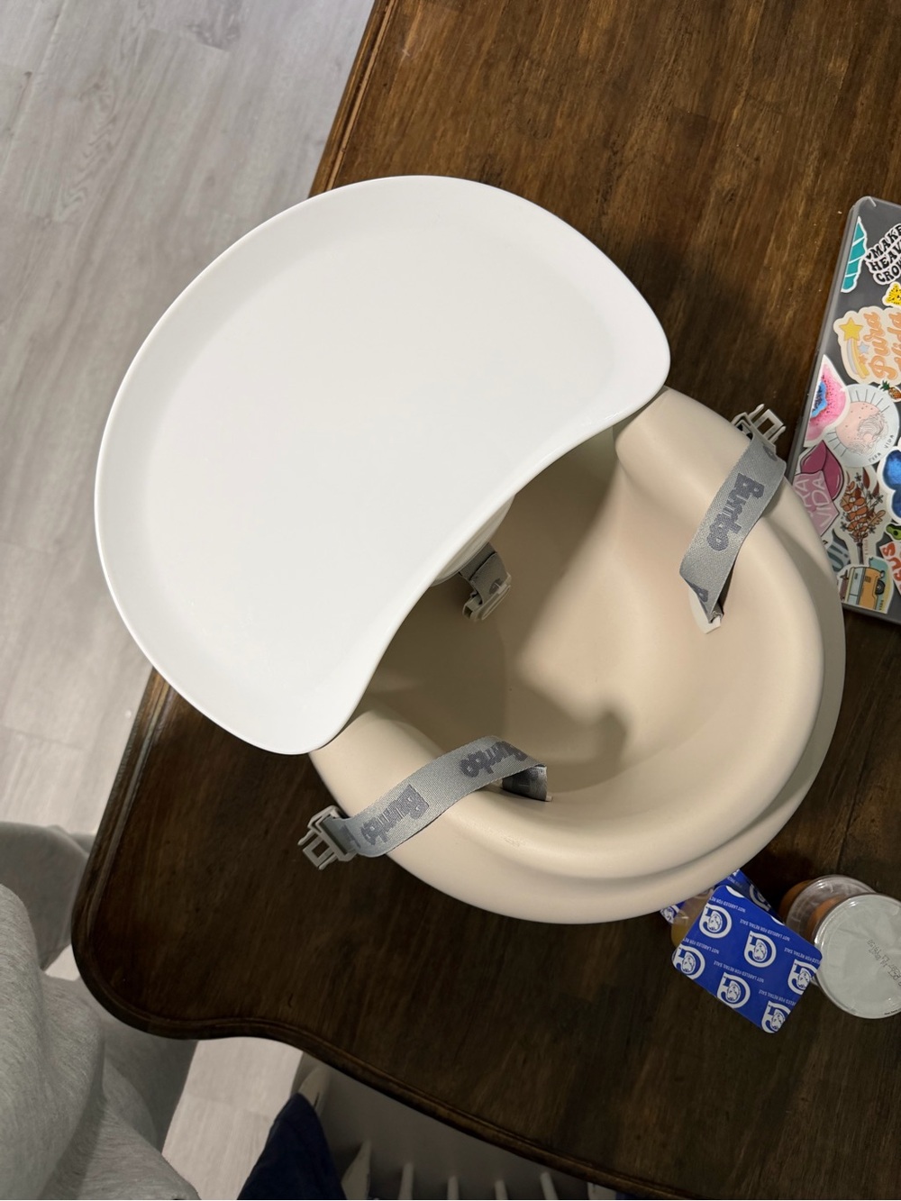 Beige Bumbo Baby Seat with White Tray - Secure Feeding Booster